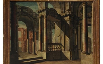 Scuola italiana, olio su tela raff.architetture