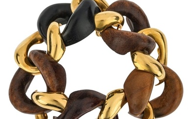 Seaman Schepps Yellow Gold & Wood Link Bracelet