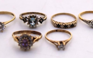 Selection of Six 9ct Gold Dress Rings with Cubic Zirconia...