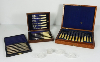 Set of Twelve Late Victorian Silver Plate Fish Knives and Forks, engraved with ferns, ivory handles