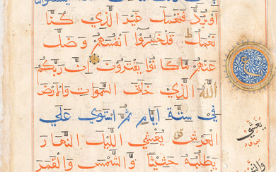 Seven leaves from a manuscript of the Qur'an written in...