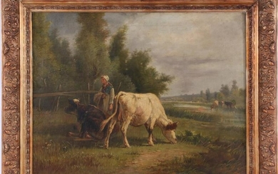 Signed Martinez, Farmer with cows, cloth 19th century
