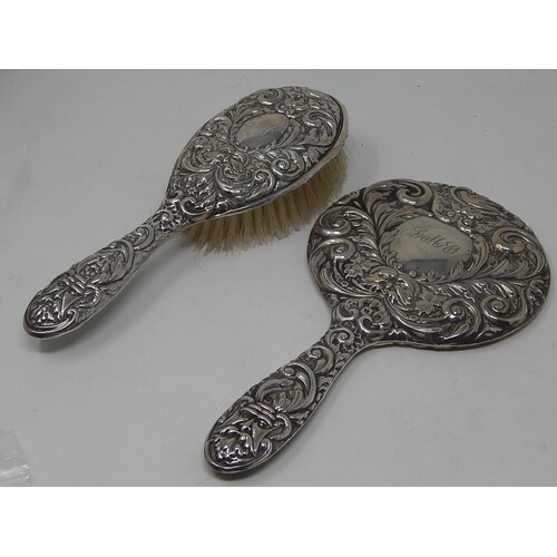 Silver Dressing Mirror & Brush Set: Hallmarked Birmingham 19...