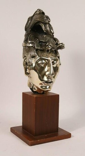 Silver Plated Bust of a South American Man