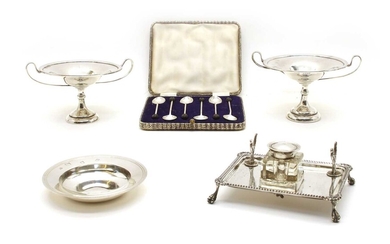 Silver items comprising a pair of small tazzas by Charles Green & Co, Birmingham 1906