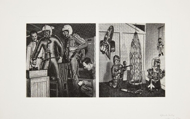 Sir Eduardo Paolozzi CBE RA, Scottish 1924-2005- Cloud Atomic Laboratory: G. Space Age Archaeology. Left: Fathers. Right: Sons, 1971; photo etching on J. Barcham Green Crisbrook wove, signed, dated and numbered 31/75 in pencil, printed and...