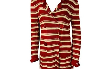 Sonia Rykiel Paris Red and White Knit Cotton Cardigan