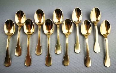 Spoon, Rat Tail Mocha Spoons (11) - .950 silver, red - CARDEILHAC - France - Mid 19th century
