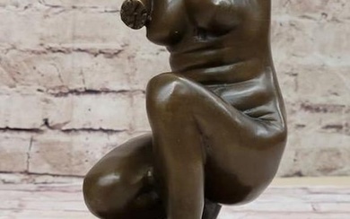 Squatting Headless Nude Female Figure Bronze Statue Sculpture Original Art by Milo