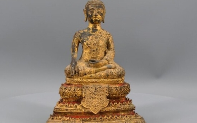 Statue (1) - Gilt bronze - A THAI GILT-LACQUERED BRONZE OF “Phra Malai” - Thailand - Rama VI (1910-1925)