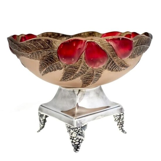 Sterling Silver and Colorful Glass Bowl Centerpiece.