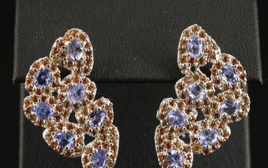 Sterling Tanzanite and Sapphire Biomorphic Cluster Earrings
