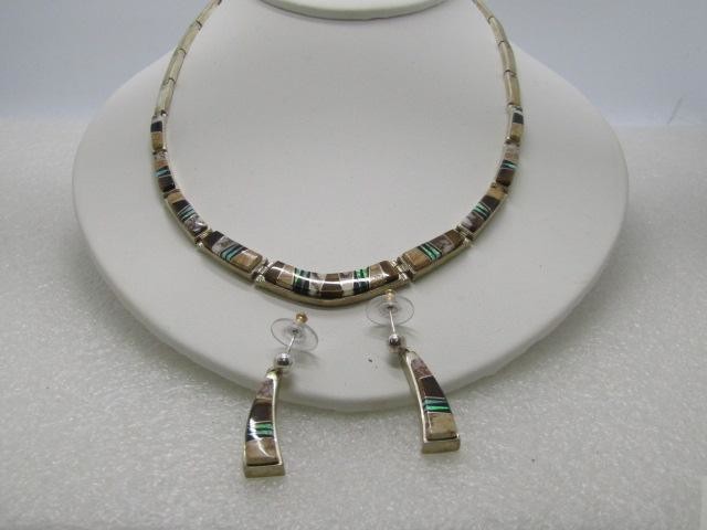 Sterling Touche of Sante Fe Inlaid Necklace & Earrings