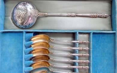 Sugar scoop with six spoons (7) - .950 silver - Albert Beaufort - France - Late 19th century