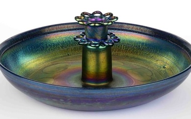 TIFFANY FAVRILE LILY PADS IRIDESCENT ART GLASS FLOWER-FROG CENTERPIECE BOWL