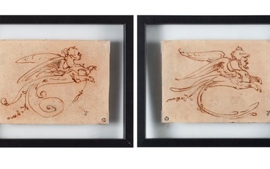 TWO DRAWINGS OF MYTHOLOGICAL CREATURES AFTER LUCA CAMBIASO