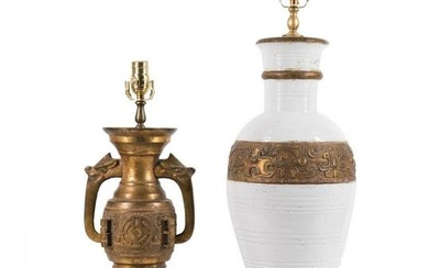 TWO JAMES MONT STYLE ARCHAIC CHINESE FORM LAMPS