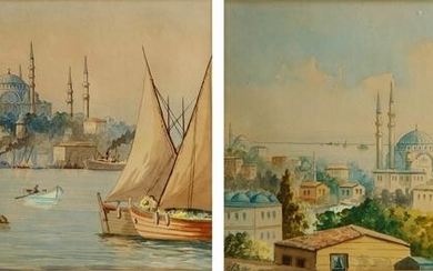 TWO PAINTINGS DEPICTING THE SULTAN AHMET MOSQUE IN