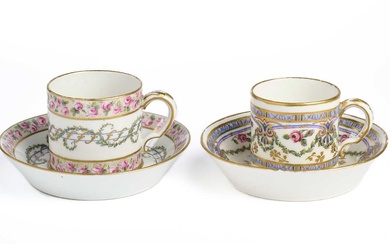 TWO SEVRES COFFEE CANS AND SAUCERS, 1780 AND CIRCA