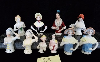 Ten 19c German Porcelain Upper Half Dolls