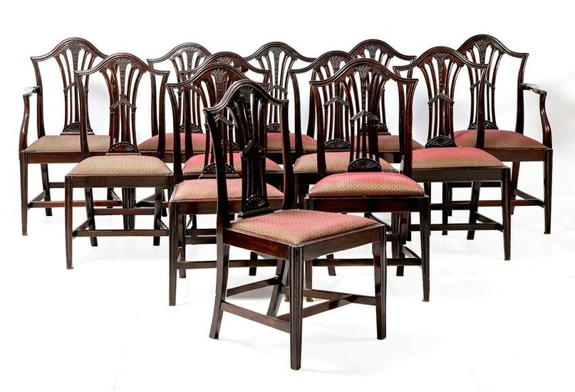 Ten chairs and two butts in English chippendale style
