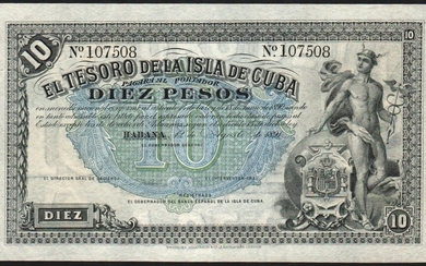 Tesoro de la Isla de Cuba. 12 de agosto de 1891. 10 pesos. Casi SC. Muy buen ejemplar