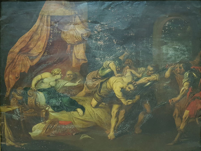 "The arrest of Sansone" painting (1) - oil on copper, Wood - First half 19th century