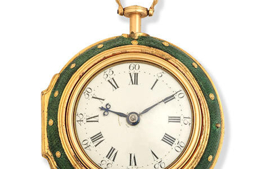 Thomas Allen, London. A gold key wind triple case quarter repeating pocket watch with shagreen outer case and repousse depicting Hermes and Andromeda