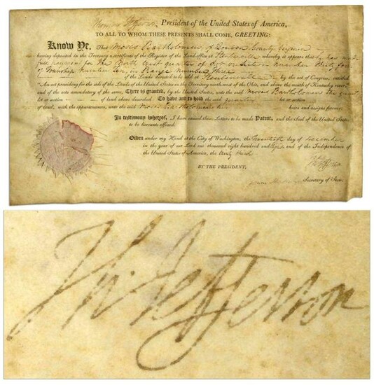 Thomas Jefferson Land Grant Signed as President