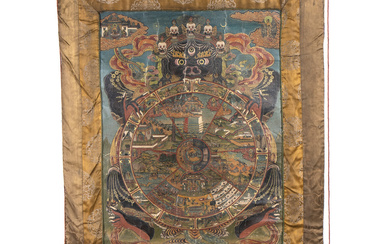 ., Tibetan tangka of excellent workmanship, embroidered and hand-painted. Tibet, 19th cent.