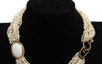 Tiffany 18k Yellow Gold Diamond Opal Freshwater Pearl Necklace Angela Cummings