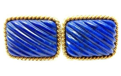 Tiffany & Co. 18k Yellow Gold Large Lapis Lazuli Rope Bordered Gold Cufflinks