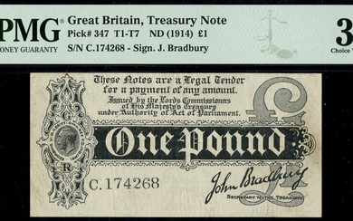 Treasury Series, John Bradbury, first issue £1, ND (7 August 1914), serial number C.174268, (EP...