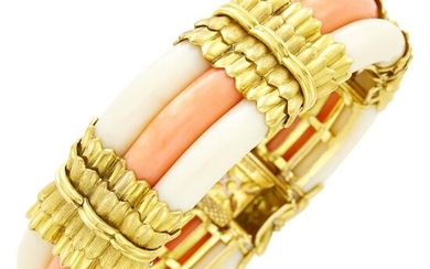 Trio Gold and Three Row Bicolor Coral Bracelet