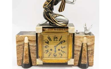 Two 1930's Art Deco mantle clocks one with a lady...