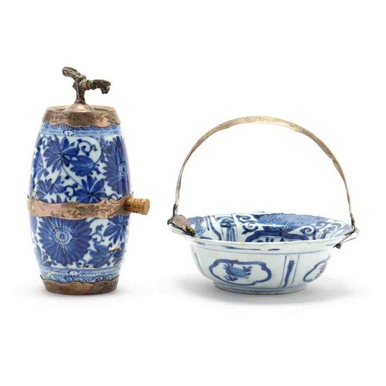 Two Blue & White Chinese Ceramics with Dutch Silver