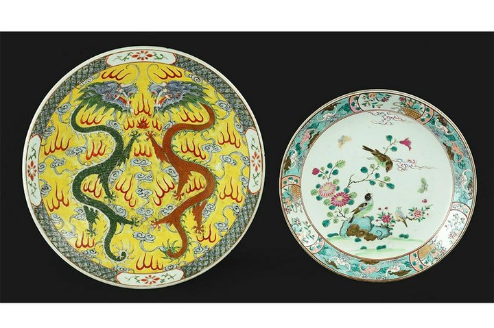Two Chinese Enameled Porcelain Chargers.