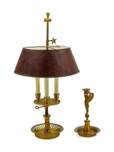 Two Empire Style Gilt Metal Candlesticks