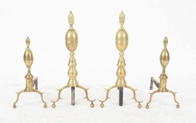 Two Pairs of Federal Lemon Top Brass Andirons