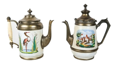Two Porcelain, Pewter Teapots