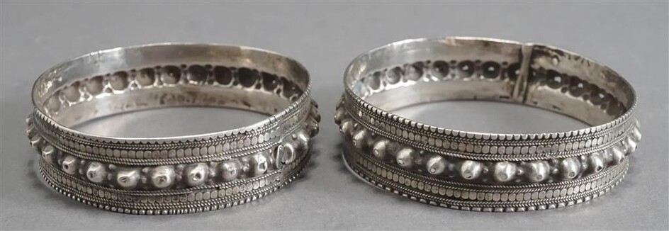 Two Southeast Asian Silver Bangle Bracelets, 1.4 oz, L of each approx: 7-3/4 and 8 in