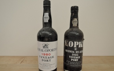 Two bottles of Vintage Port, Royal Oporto 1980, 20% vol, 75cl and Kopke Quinta St.Luiz 1985, 20%