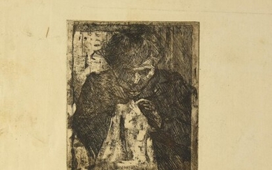 Umberto Boccioni (1882 - 1916) MADRE CHE CUCE acquaforte, cm 14x11,5; su foglio cm 32,5x26,5...