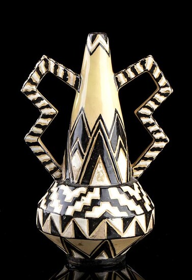 VALENTINO CAVALIERI - ROMA Vase with black, white and yellow...
