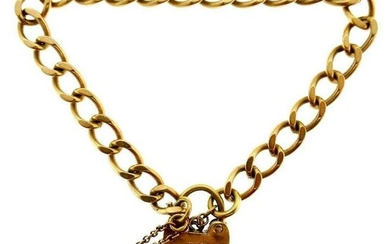 VICTORIAN 9k Rose Gold Heart Charm & Curb Link Bracelet