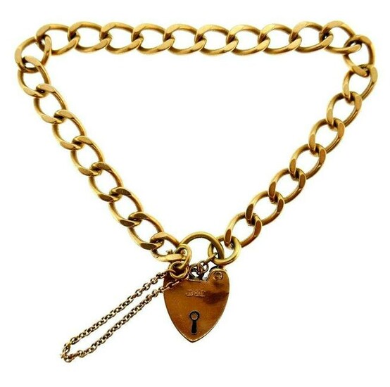 VICTORIAN 9k Rose Gold Heart Charm & Curb Link Bracelet