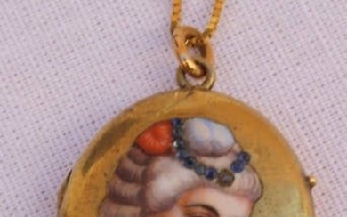 VICTORIAN FRENCH 18K DIMOND HAND PAINTED ENAMELED LOCKET