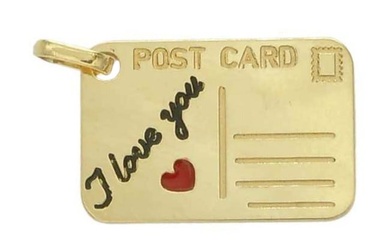 VINTAGE 18K YELLOW GOLD ENAMEL 'I LOVE YOU' POST CARD PENDANT CHARM Vintage 18K Yellow Gold
