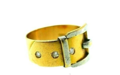 VINTAGE 18k Yellow & White Gold & Diamond Buckle Ring