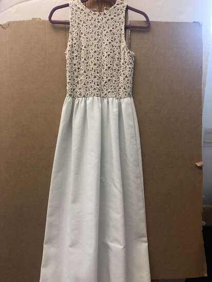 VINTAGE OFF-WHITE MAXI DRESS WITH BEIGE AND WHITE LACE BODICE,...